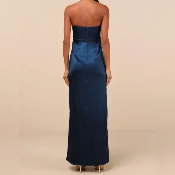 Lulus Memorable Entrance Dark Blue Strapless Satin Maxi Dress, Size XL - Picture 3 of 10